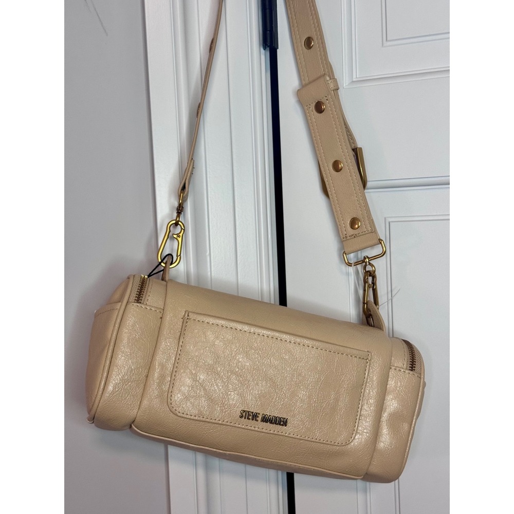 Y2K NY It girl Barrel Shoulder‎ Bag Steve Madden Chunky Chains Pebbled Beige NWT